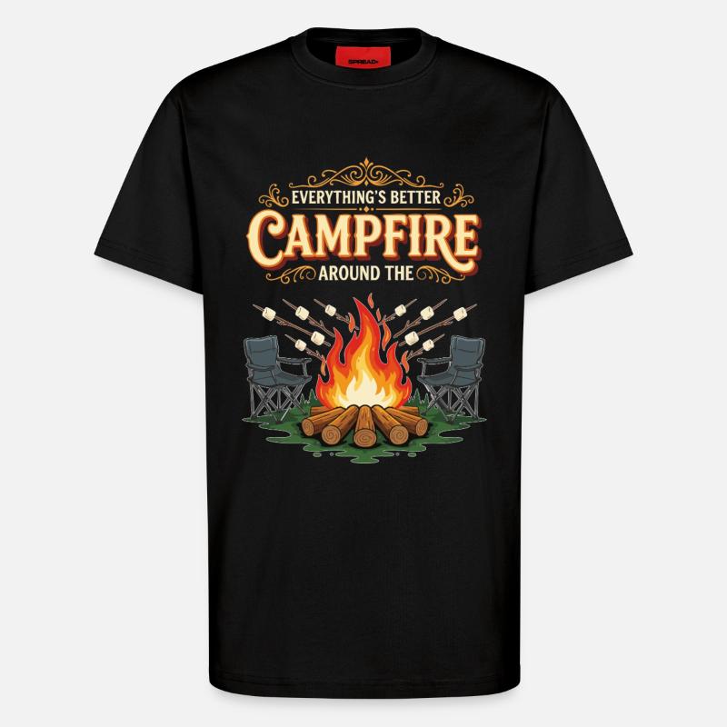 Campfire Marshmallow Everything Better Camping - T-shirt bio décontracté fabriqué en UE - SOLID BLACK