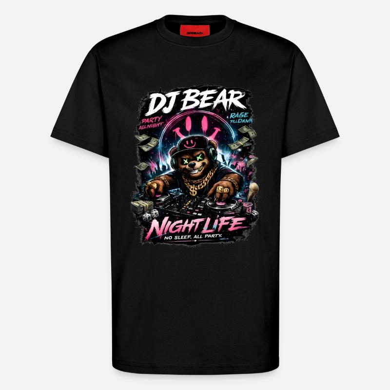 DJ Bear Nachtleben Orso Neon - T-Shirt - made by SPREAD - SOLID BLACK
