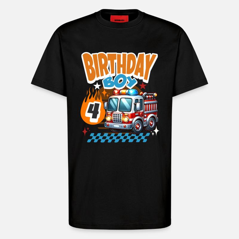 4th Birthday Fire Brigade - T-Shirt - made by SPREAD - SOLID BLACK