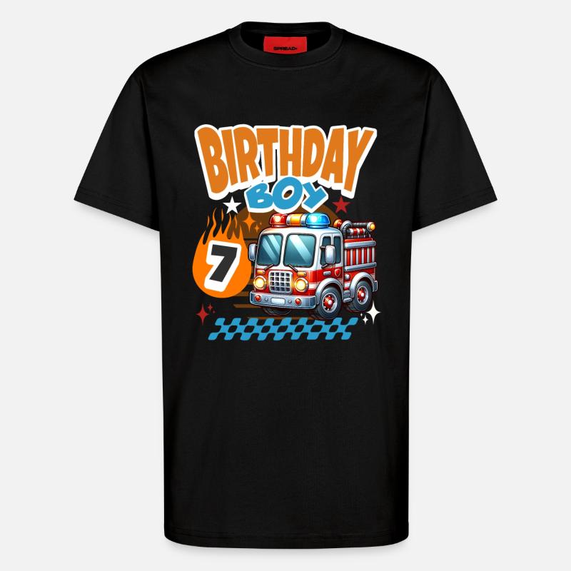 7th Birthday Fire Brigade - T-Shirt - made by SPREAD - SOLID BLACK