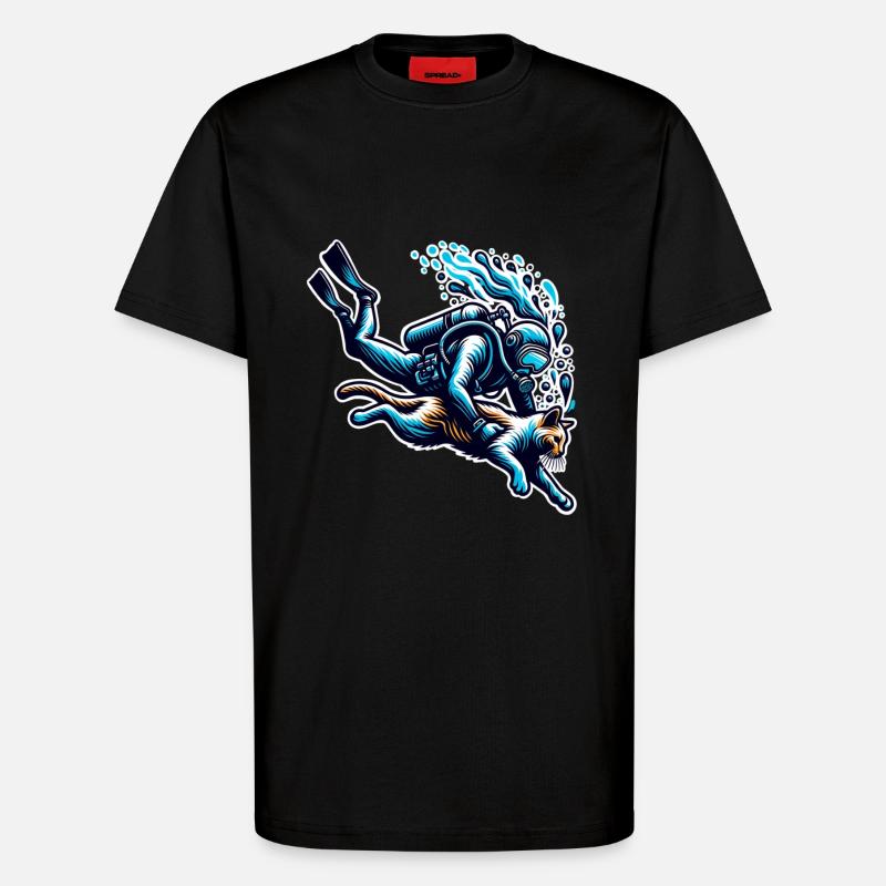 Plongée Plongeur Chat - T-shirt bio décontracté fabriqué en UE - SOLID BLACK