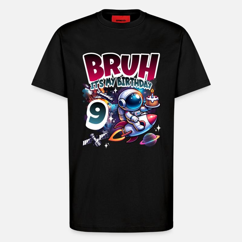 Astronaut 9th Birthday Space - T-Shirt - made by SPREAD - SOLID BLACK
