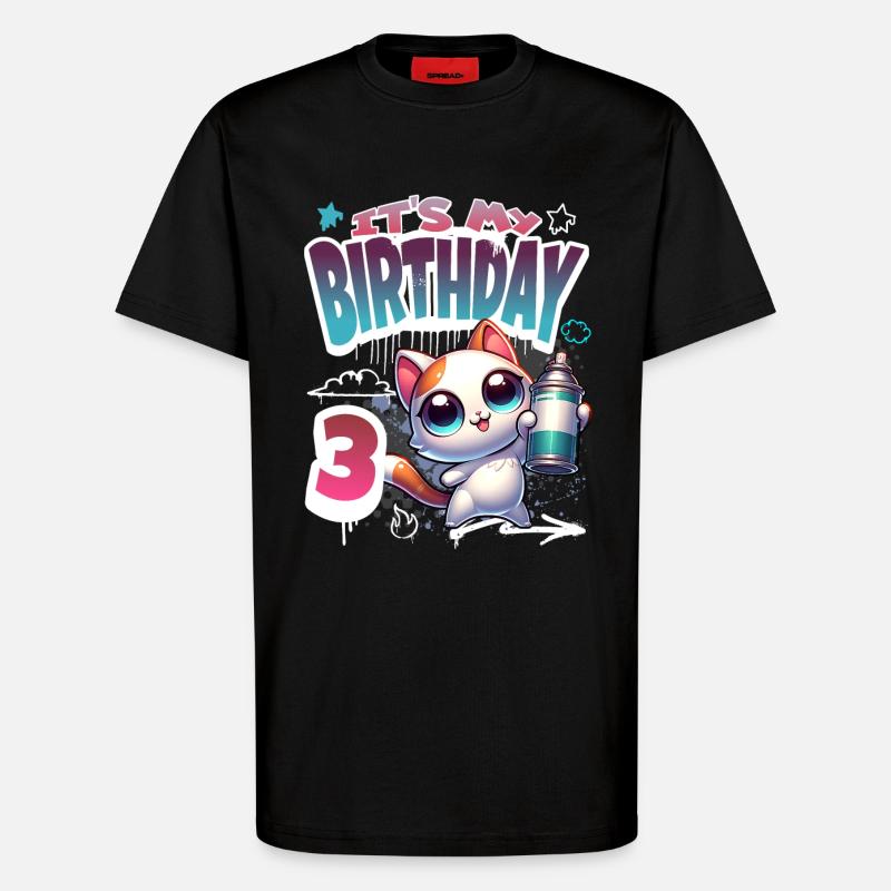 3rd Birthday Cat Graffiti - T-Shirt - made by SPREAD - SOLID BLACK