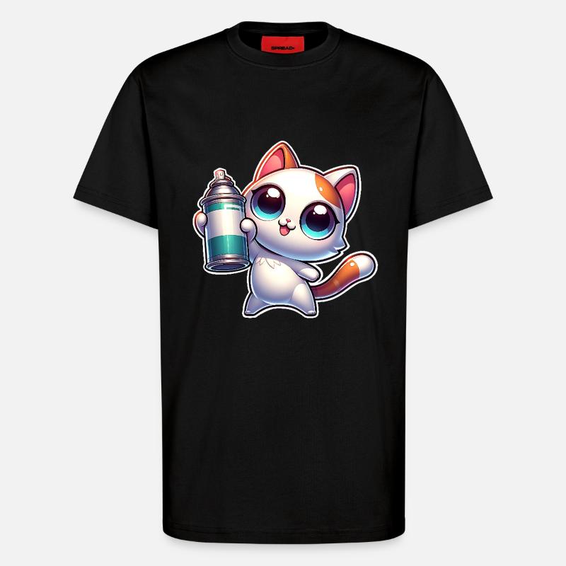 Chat Spray Peut Graffiti - T-shirt bio décontracté fabriqué en UE - SOLID BLACK