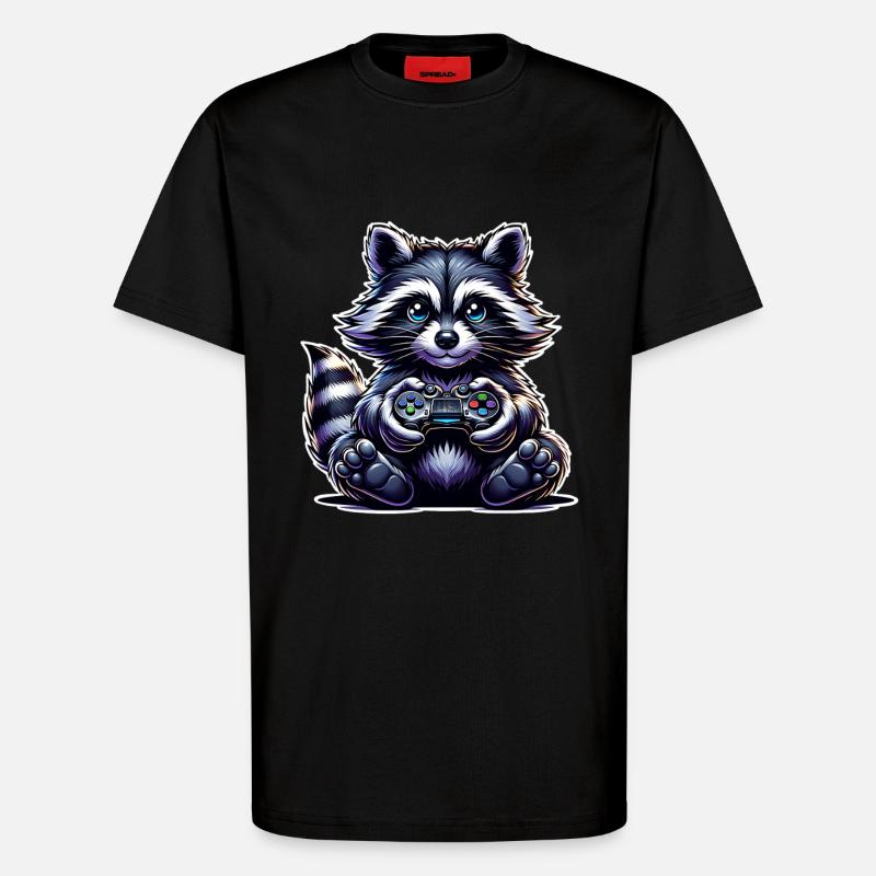 Waschbär Gamer Gaming Nerd - T-Shirt - made by SPREAD - SOLID BLACK