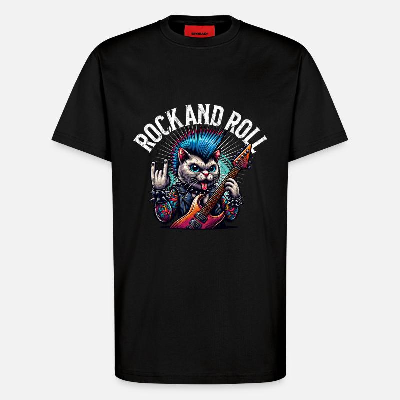 Katze Rock and Roll Gitarrist - T-Shirt - made by SPREAD - SOLID BLACK