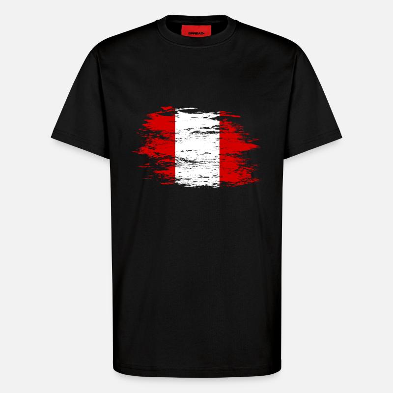 Drapeau du Pérou utilisé - T-shirt bio décontracté fabriqué en UE - SOLID BLACK