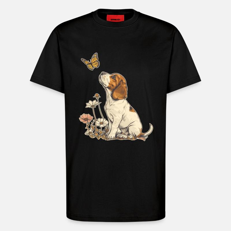 Beagle and Butterfly - T-Shirt - made by SPREAD - SOLID BLACK