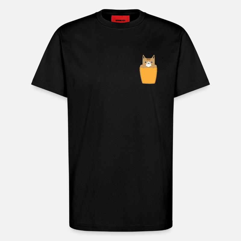 Brusttasche mit Katze - T-Shirt - made by SPREAD - SOLID BLACK