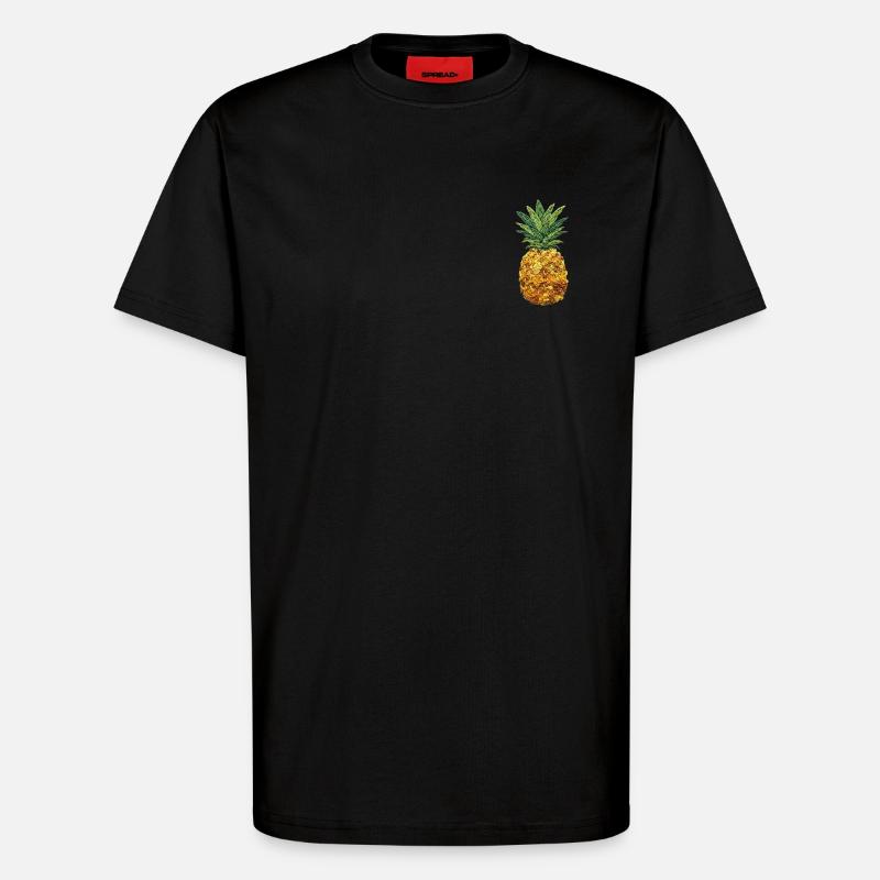 Embroidered pineapple tropical fruit design (printed) - T-Shirt - made by SPREAD - SOLID BLACK