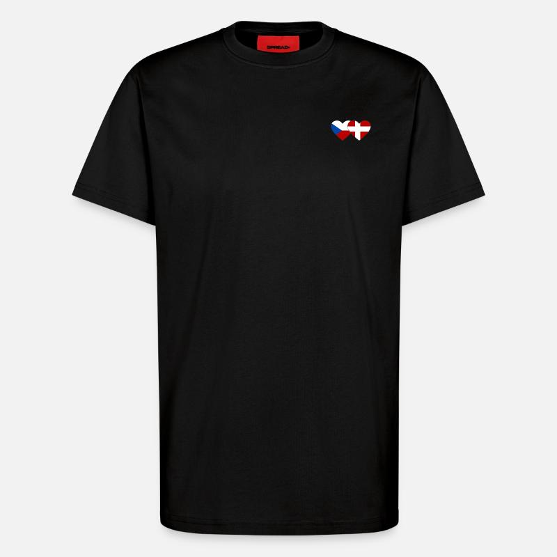 République tchèque Danemark Drapeau Coeur - T-shirt bio décontracté fabriqué en UE - SOLID BLACK