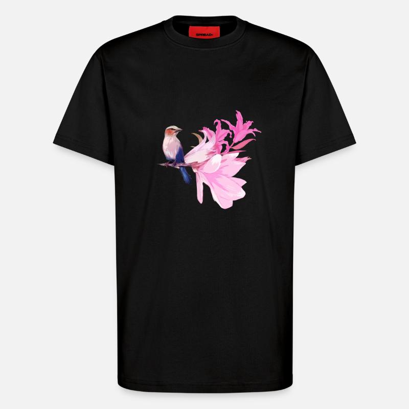 Vogel mit Blüten - T-Shirt - made by SPREAD - SOLID BLACK
