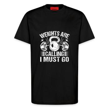 Haltérophilie Bodybuilder Poids Calling Must Go - T-shirt bio décontracté fabriqué en UE - SOLID BLACK - Devant - Alina (178cm) & Michal (187cm)