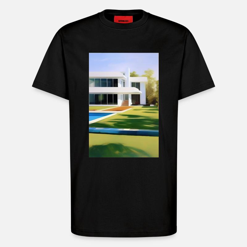 Weiße Villa mit Pool - T-Shirt - made by SPREAD - SOLID BLACK