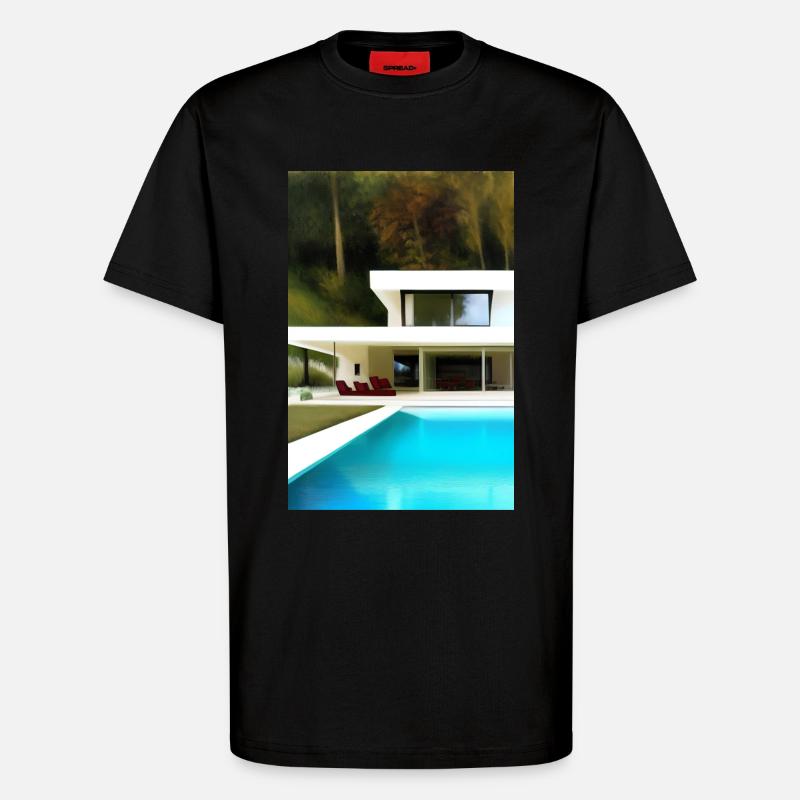 Weiße Villa mit Pool - T-Shirt - made by SPREAD - SOLID BLACK