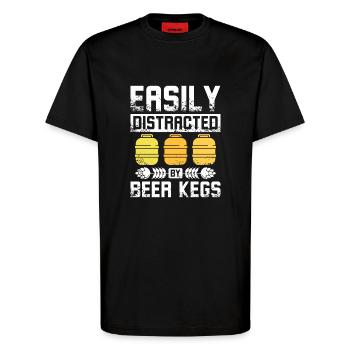 Facilement distrait par les fûts de bière - T-shirt bio décontracté fabriqué en UE - SOLID BLACK - Devant - Alina (178cm) & Michal (187cm)