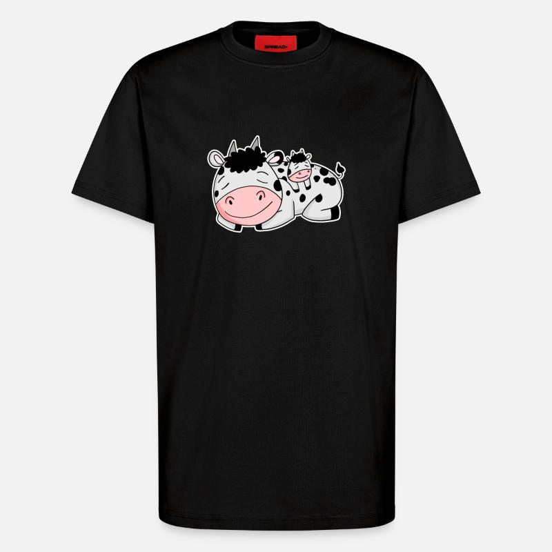 Vache avec bébé vache - T-shirt bio décontracté fabriqué en UE - SOLID BLACK