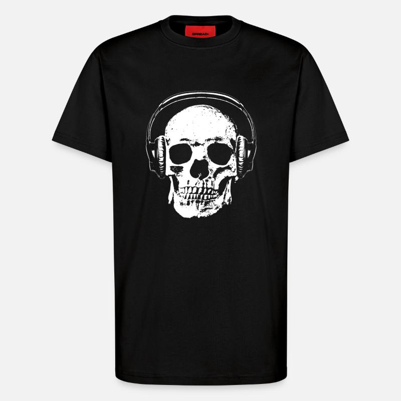 Totenkopf mit Kopfhörer - T-Shirt - made by SPREAD - SOLID BLACK