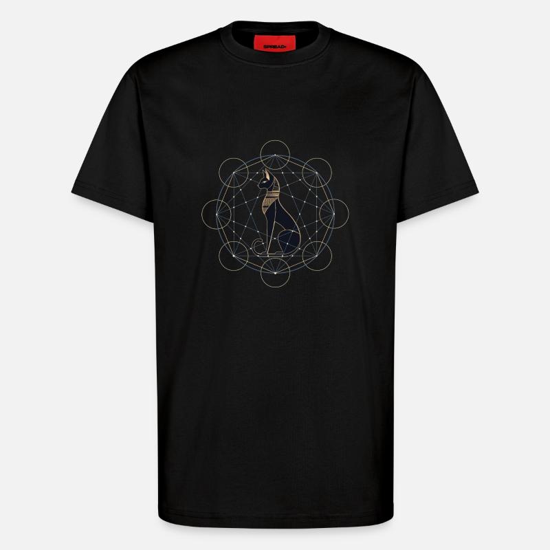Chat égyptien Géométrie sacrée - T-shirt bio décontracté fabriqué en UE - SOLID BLACK