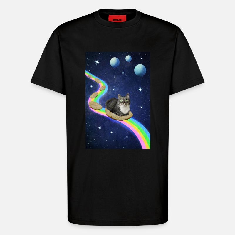 Chat mignon dans l’espace - T-shirt bio décontracté fabriqué en UE - SOLID BLACK