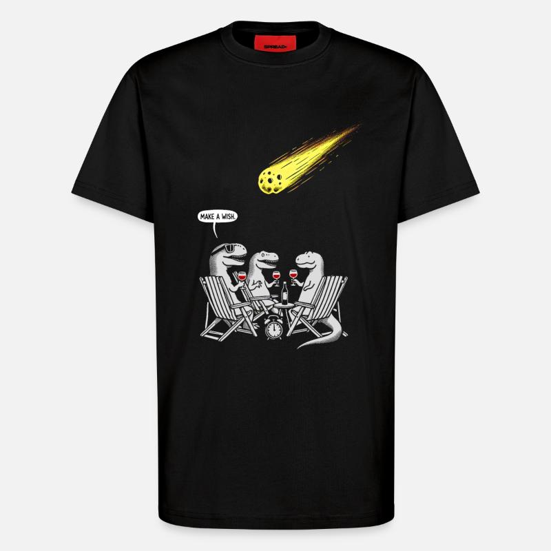 Dinosaur Dinner Party with Shooting Comet - T-Shirt - made by SPREAD - SOLID BLACK