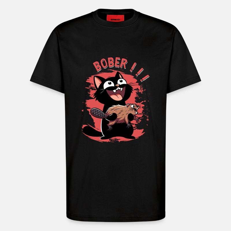Hyper-Katze ruft „Bober!!!“ – Tierischer Ausraster - T-Shirt - made by SPREAD - SOLID BLACK