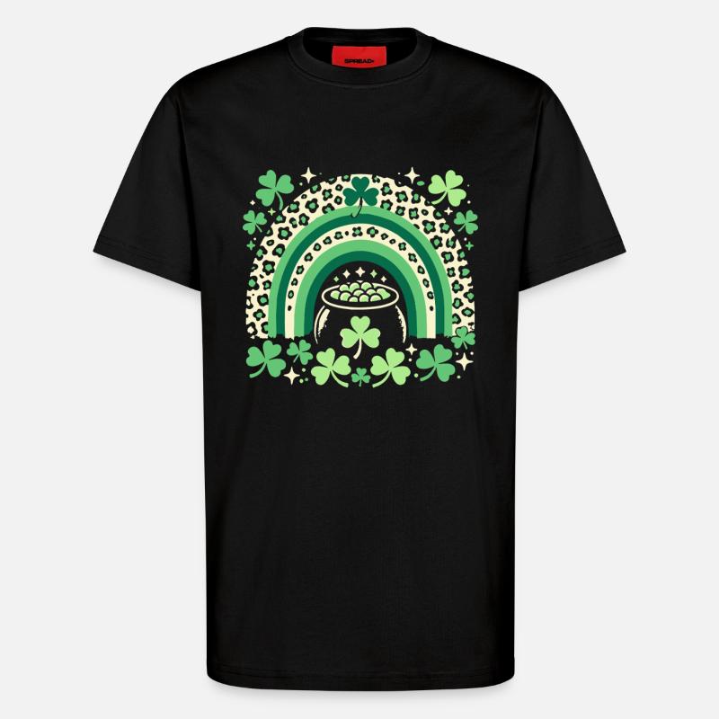 Saint-Patrick arc-en-ciel trèfle chance - T-shirt bio décontracté fabriqué en UE - SOLID BLACK