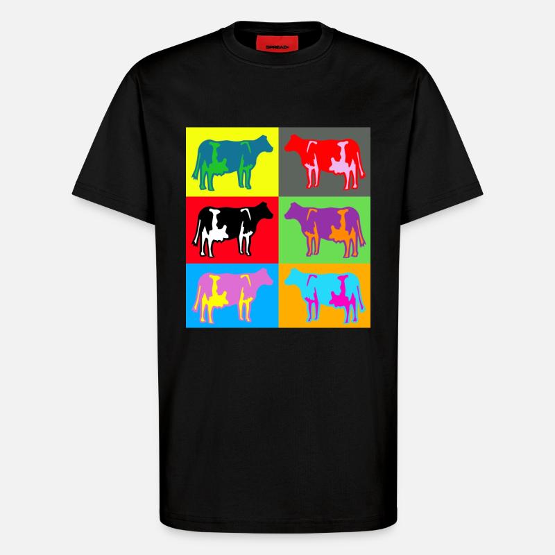 cow cows coloured multicolour - T-Shirt - made by SPREAD - SOLID BLACK
