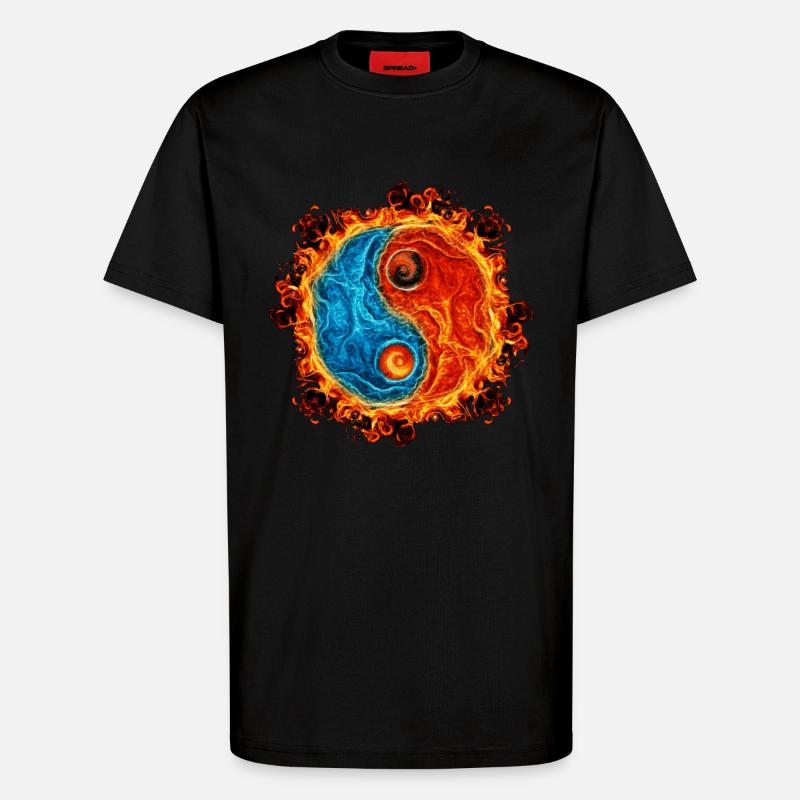Yin Yang Eau Feu - T-shirt bio décontracté fabriqué en UE - SOLID BLACK