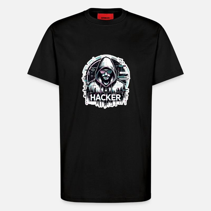Hacker - Illustration - T-shirt bio décontracté fabriqué en UE - SOLID BLACK