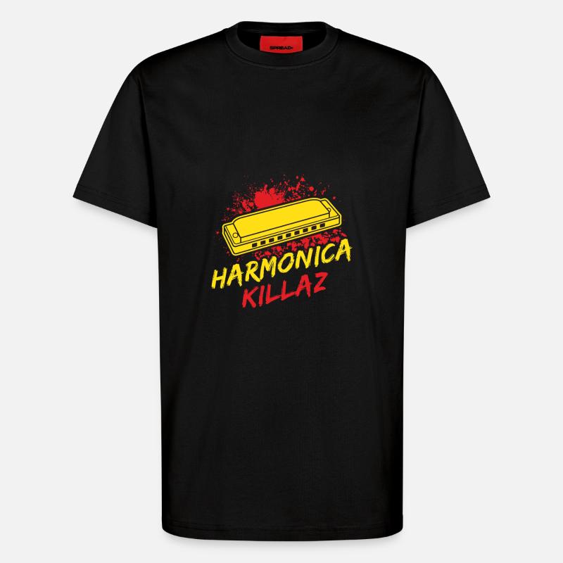 Funny Harmonica Player Killaz Harmonica - T-Shirt - made by SPREAD - SOLID BLACK