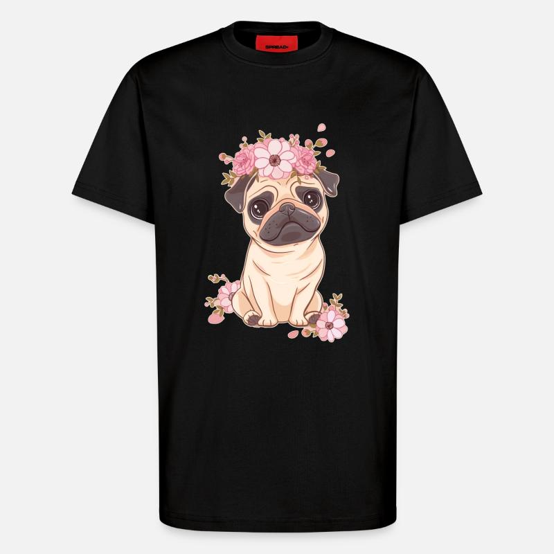 Mops mit Blumen - T-Shirt - made by SPREAD - SOLID BLACK