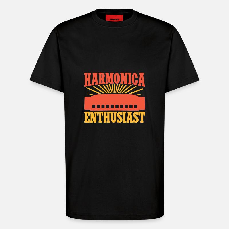 Funny Harmonica Player Enthusiast Harmonica - T-Shirt - made by SPREAD - SOLID BLACK