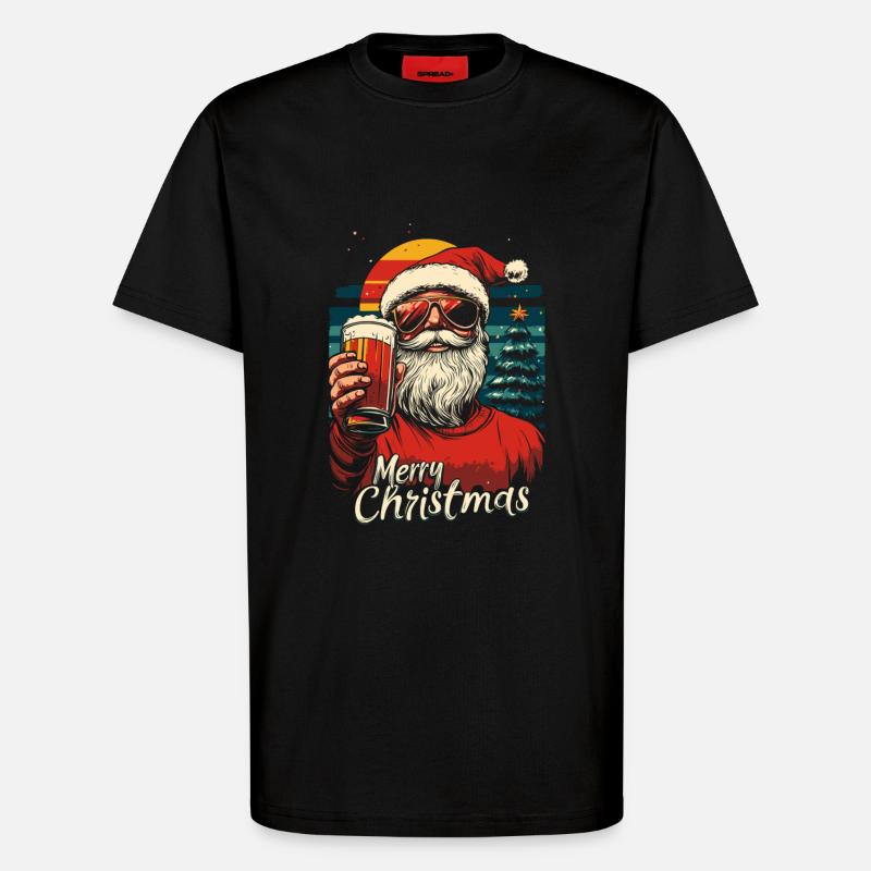 Weihnachtsmann mit Bier - T-Shirt - made by SPREAD - SOLID BLACK