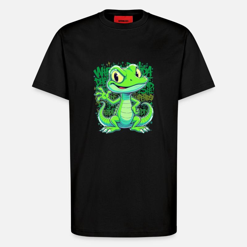 Fröhliche Echse – Witziger Comic Style - T-Shirt - made by SPREAD - SOLID BLACK