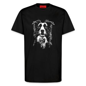 Border Collie Portrait Hunde Hund Hütehunde - T-Shirt - made by SPREAD - SOLID BLACK - Vorne - Alina (178cm) & Michal (187cm)
