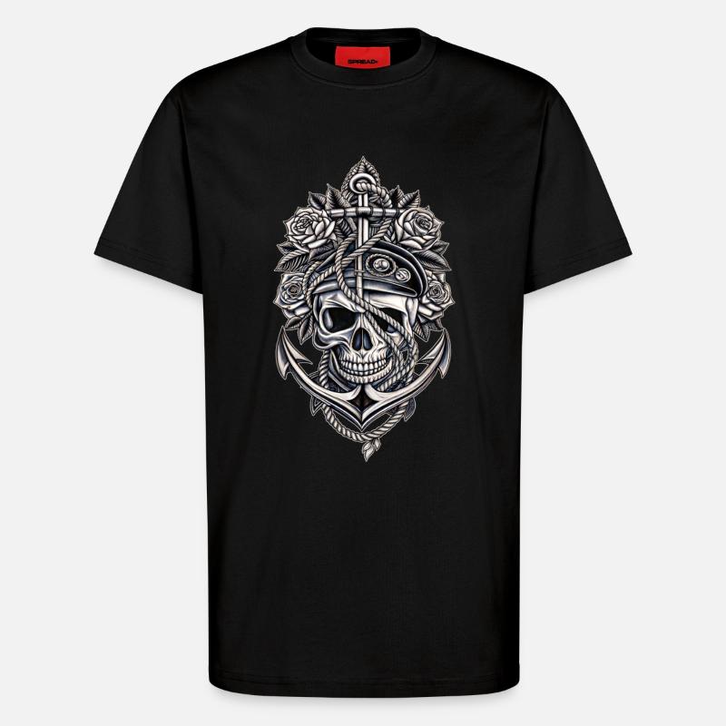 Navy Totenkopf Anker Gothic Totenschädel - T-Shirt - made by SPREAD - SOLID BLACK