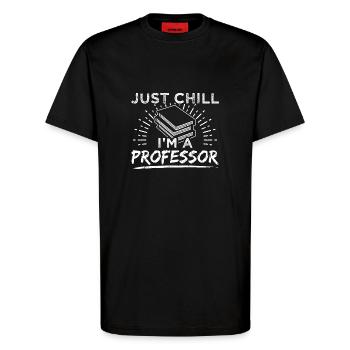 FunnyProfessor Prof Shirt Just Chill - T-Shirt - made by SPREAD - SOLID BLACK - Vorne - Alina (178cm) & Michal (187cm)