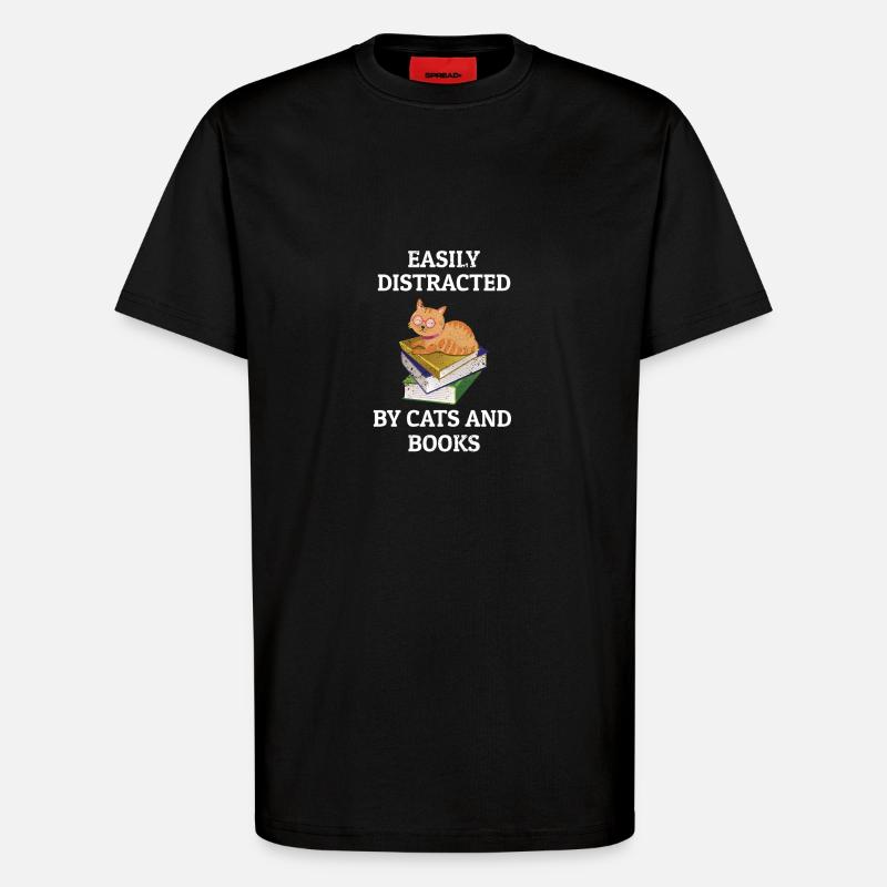 Bücher Bücherstapel Katze - T-Shirt - made by SPREAD - SOLID BLACK