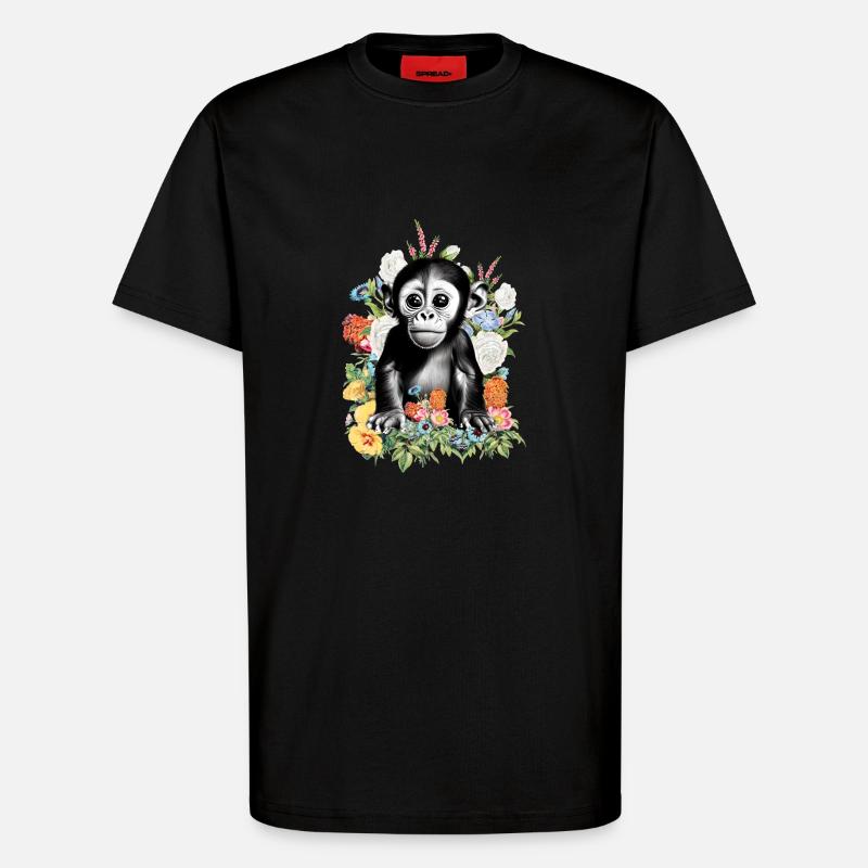 Affe Blumen - T-Shirt - made by SPREAD - SOLID BLACK