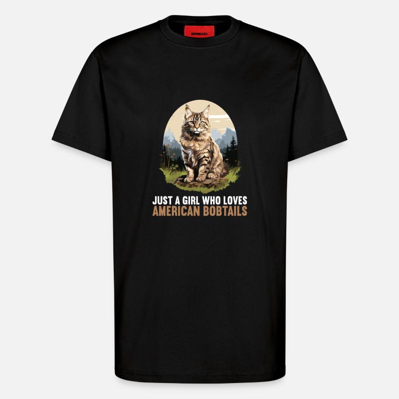 Cat Katzen American Bobtail - T-Shirt - made by SPREAD - SOLID BLACK