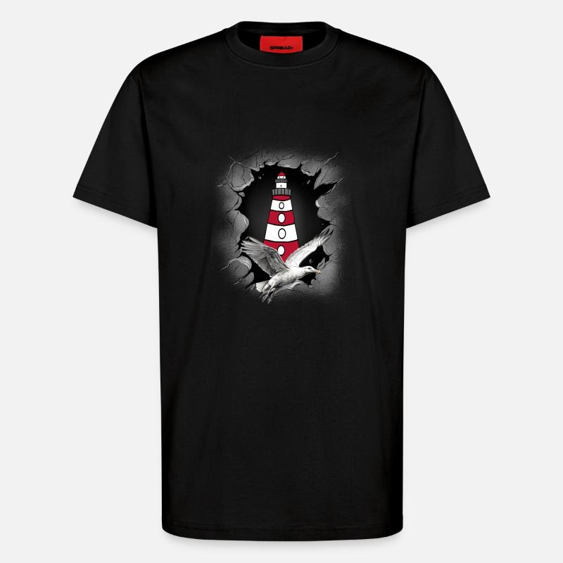 Seagull Lighthouse Maritime Lighthouses Seagulls - T-Shirt - made by SPREAD - SOLID BLACK