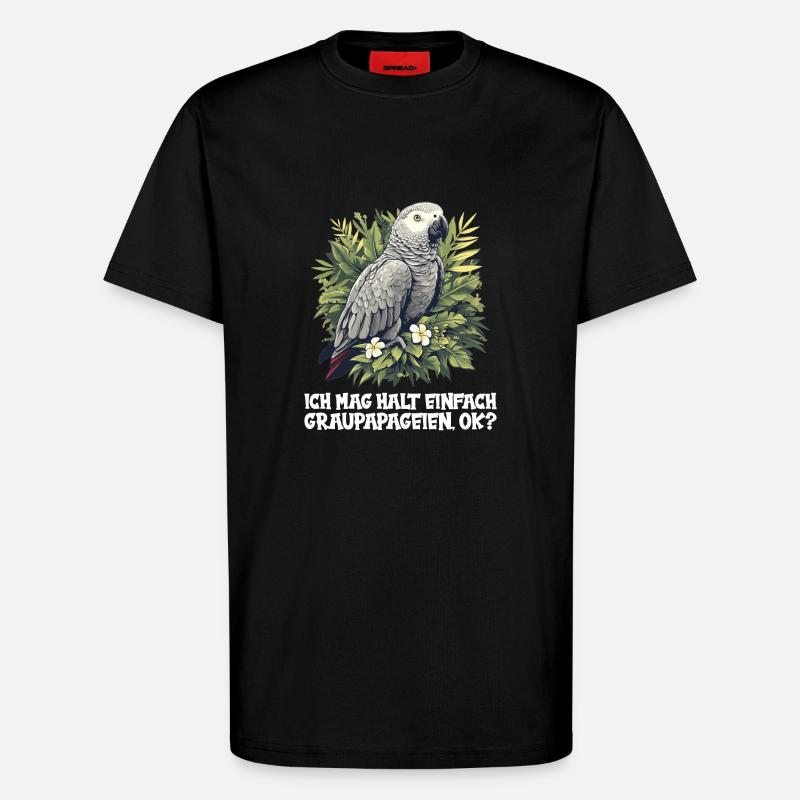 Perroquets gris d’Afrique - T-shirt bio décontracté fabriqué en UE - SOLID BLACK