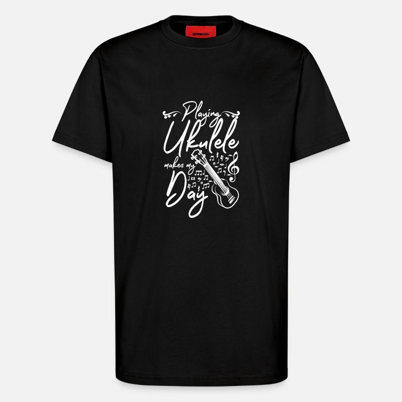 Playing ukulele makes my day - T-Shirt - made by SPREAD - SOLID BLACK