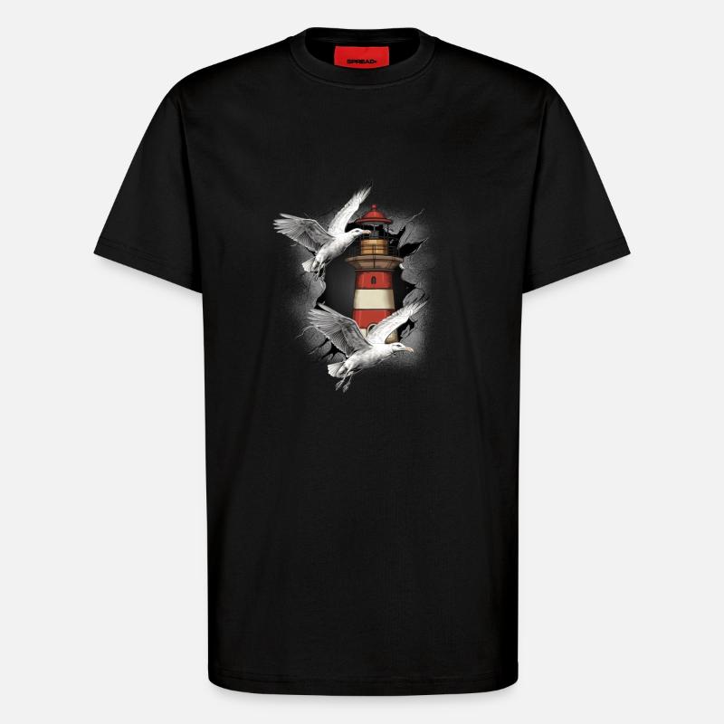 Lighthouses Lighthouse Seagull Seagulls - T-Shirt - made by SPREAD - SOLID BLACK