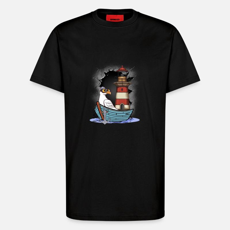 Möwe maritim Möwen Seevögel Leuchtturm - T-Shirt - made by SPREAD - SOLID BLACK
