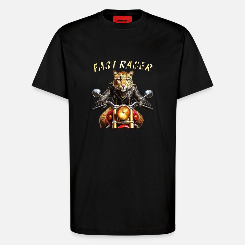 LEOPARD MOTORCYCLE FAST RACER - T-Shirt - made by SPREAD - SOLID BLACK