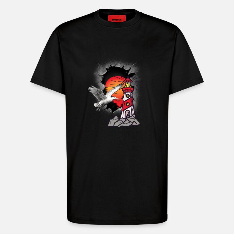 Lighthouse Lighthouses Seagull Seagulls - T-Shirt - made by SPREAD - SOLID BLACK