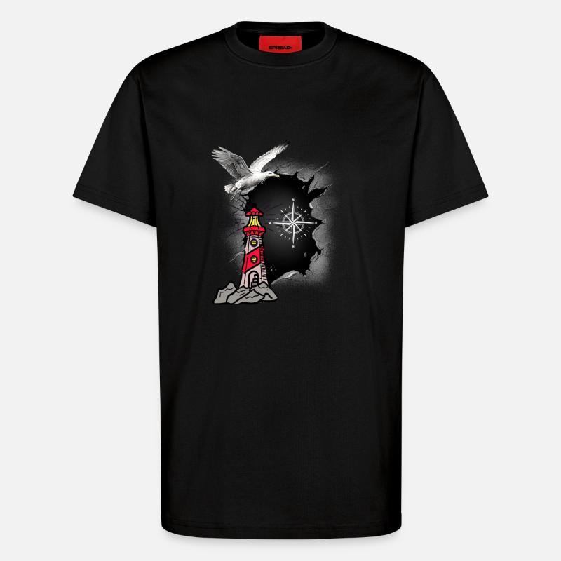 maritim Möwe Kompass Leuchtturm Möwen - T-Shirt - made by SPREAD - SOLID BLACK
