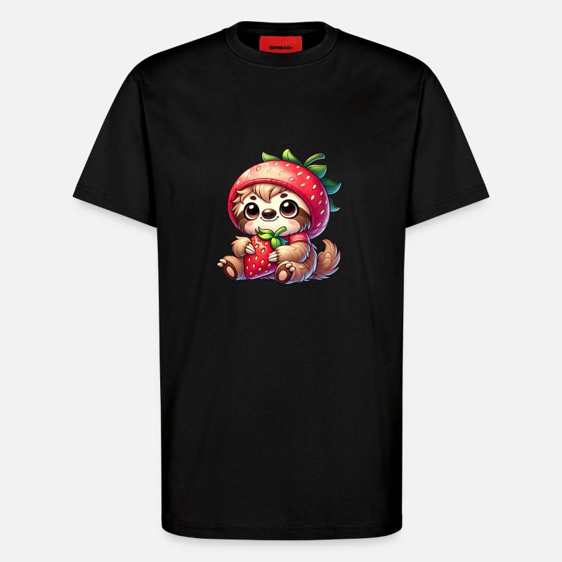 Faultier Erdbeere Sommerfrucht Design - T-Shirt - made by SPREAD - SOLID BLACK